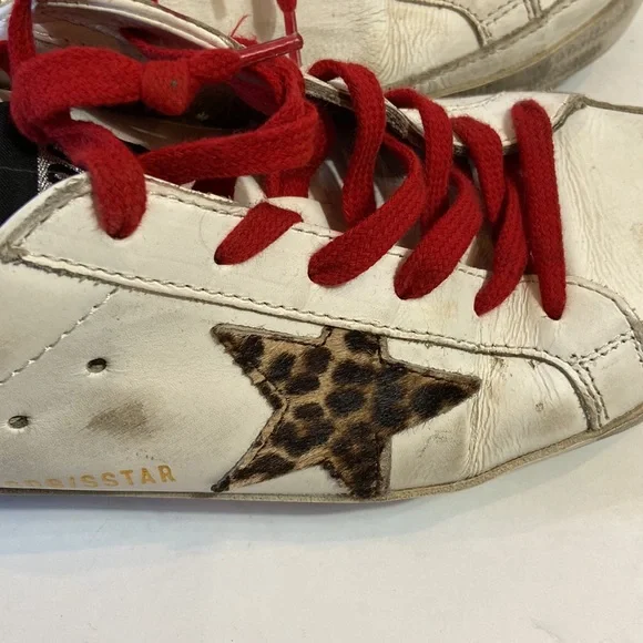 Golden Goose White Leather Leopard Star Sneakers Authentic size 38 EU